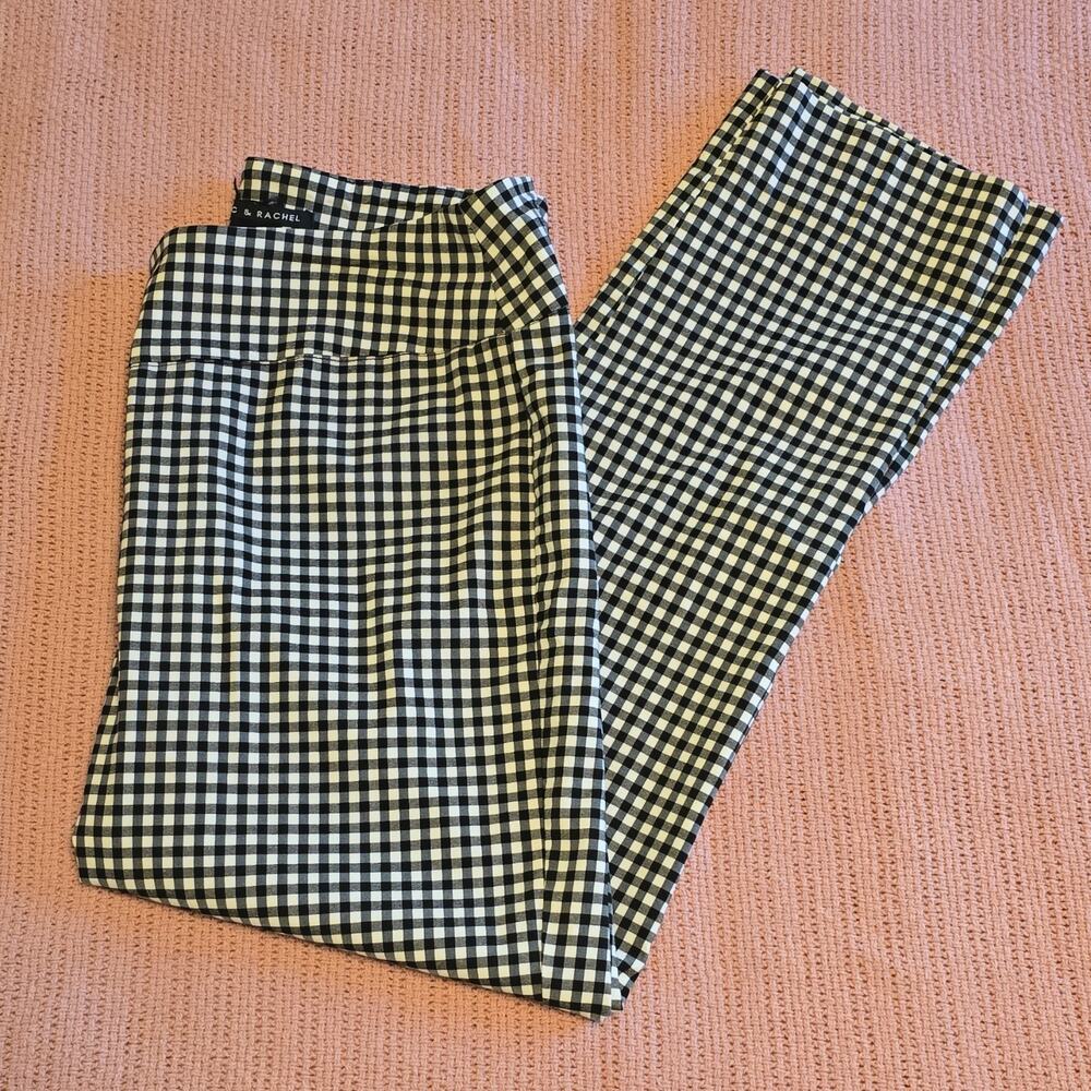 Zac & Rachel Women's 12 Black White Check Rayon Pants Zipper